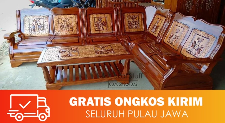 Kursi Tamu Sudut Gajah Full ukiran Kayu Jati Perhutani